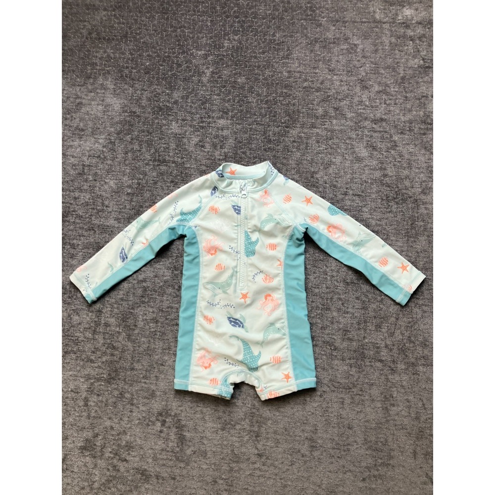 Tommy Bahama Swimsuit Baby Kids‎ 12M Blue Ocean Sea Animal Long Sleeve Half Zip